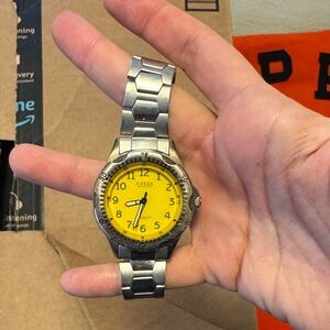 Guess waterpro Yellow Dial Silver Band Watch